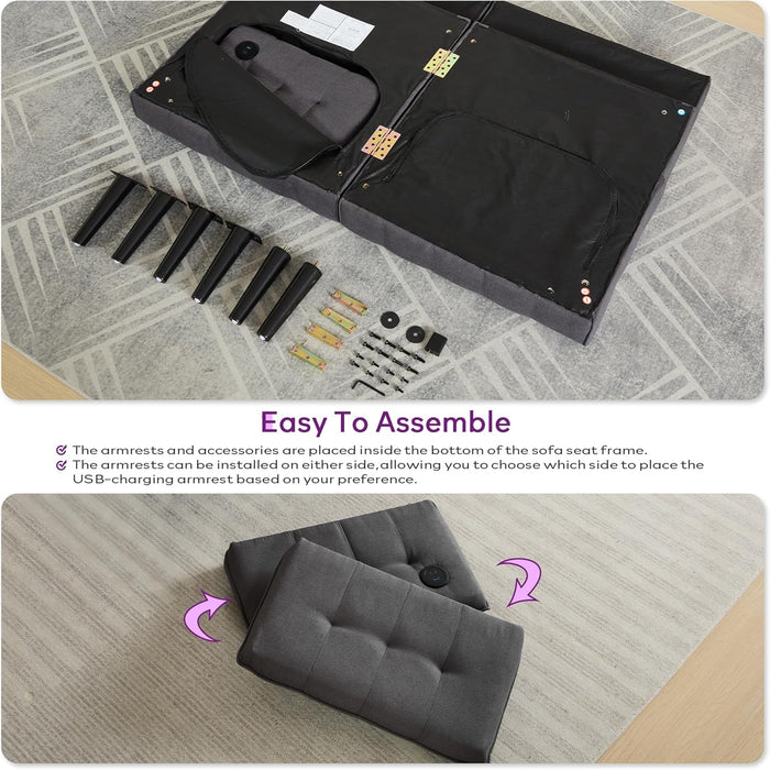 65Inch CharcoalGrey Upholstered ConvertibleSleeper Sofa