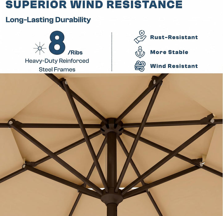 10FT Patio Umbrella, 2 Tier Outdoor Table Umbrella, Large Vented Market Umbrellas with Push Button Tilt and Crank, 8 Sturdy Ribs for Backyard, Deck, Pool, UPF50+ UV Protection