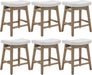 Counter Height Bar Stools Set of 6, Barstools with Upholstered Leather Saddle Seat and Solid Wood Legs 24 Inch Kitchen Counter Stools for Bar, Dining, Farmhouse, White