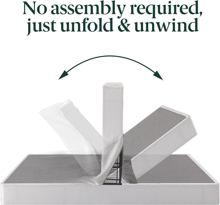 9 Inch Box Spring with Cover, No Assembly Mattress Foundation, Sturdy Metal Structure, Split Queen, White