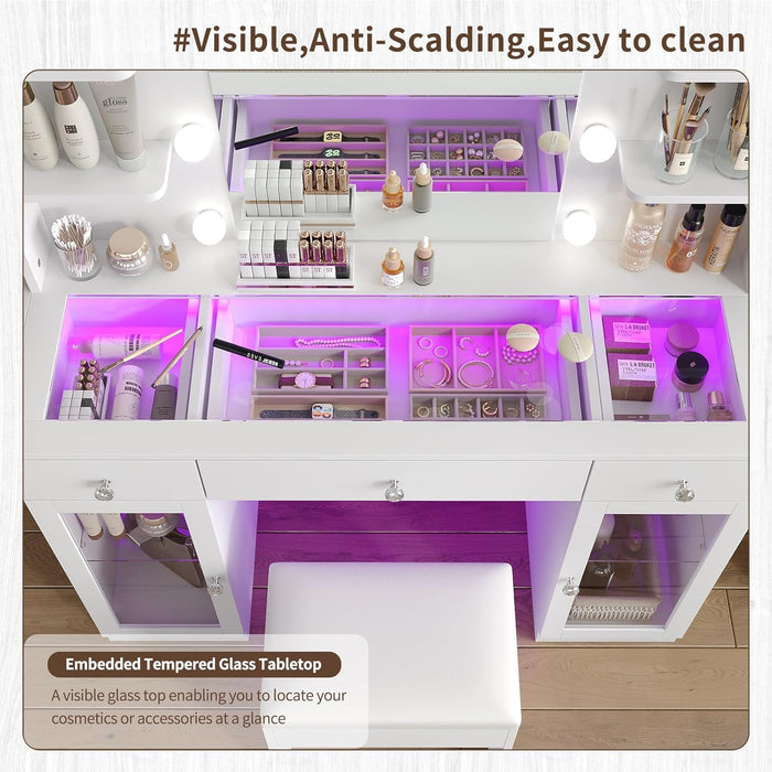 White Makeup Vanity DeskStation With RGB Illumination
