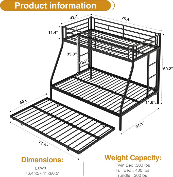 IndustrialGrade Twin Over Full SpaceSaving BunkBed Trundle