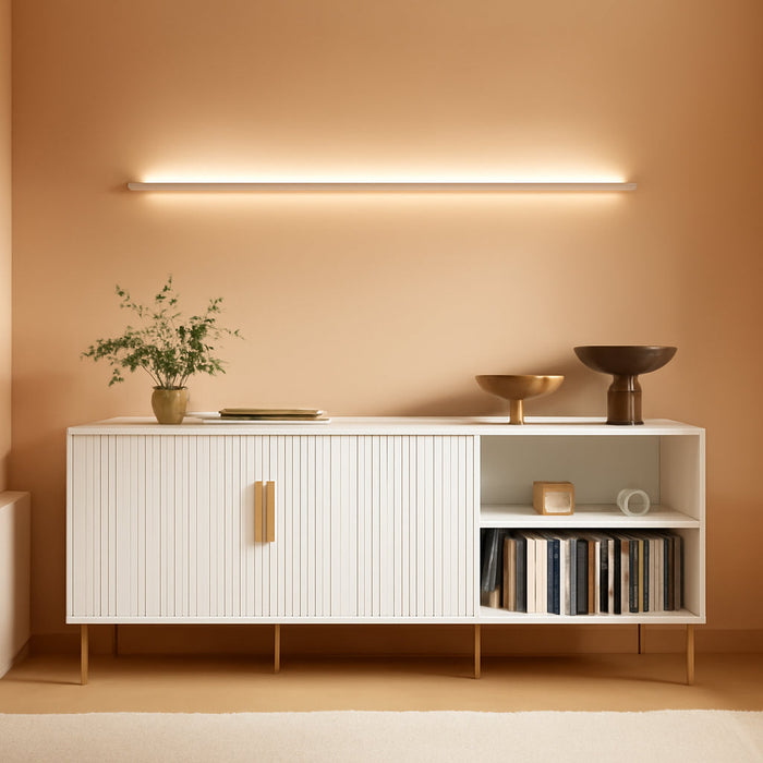 Combined Modern TV Stand for 55/60/65 Inch TV, Small Entertainment Center with Adjustable Shelf, TV Media Stand with Storage Cabinet, TV Console with Gold Legs for Living Room, Bedroom, White