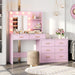 61" Make up Vanity Desk with Mirror and Lights, Pink Vanity with 8 Wide Storage Drawers & 2 Tier Shelves, 3 Lighting Modes with Adjustable Brightness for Bedroom