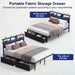 Full Bed Frame with LED Lights, Charging Station & 2 Storage Drawers, Metal Platform with Upholstered Headboard, No Box Spring Needed, Easy Assembly