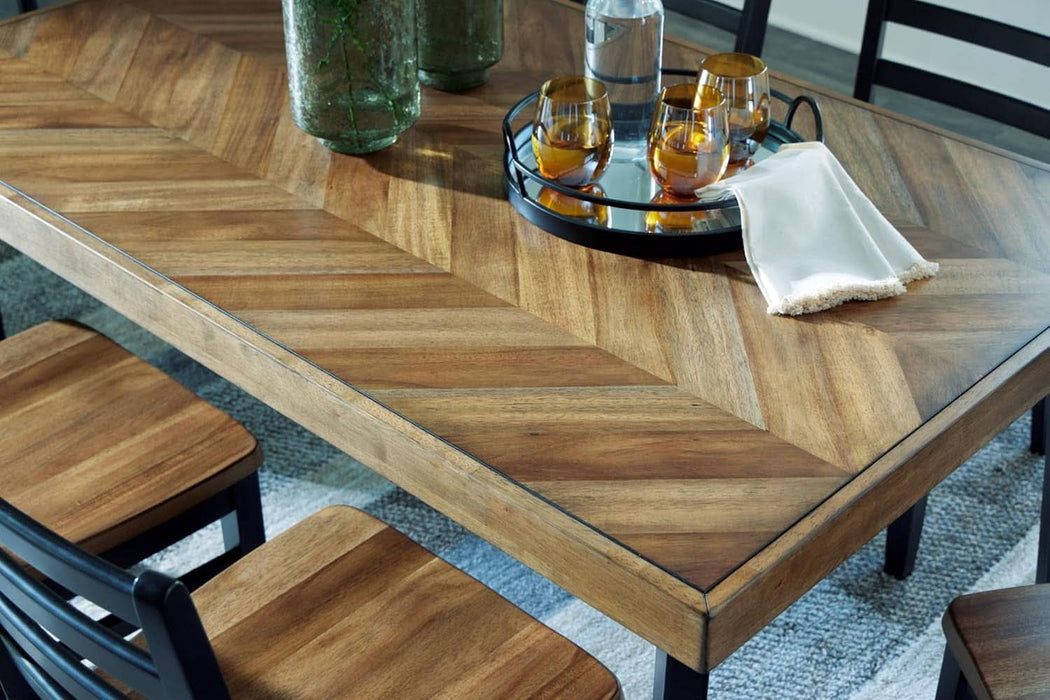 Blondon Rectangular Dining Room Table Set with 6 Chairs, Chevron Pattern, Tapered Legs, Seats 6, Wood, 60" Long, Brown & Black