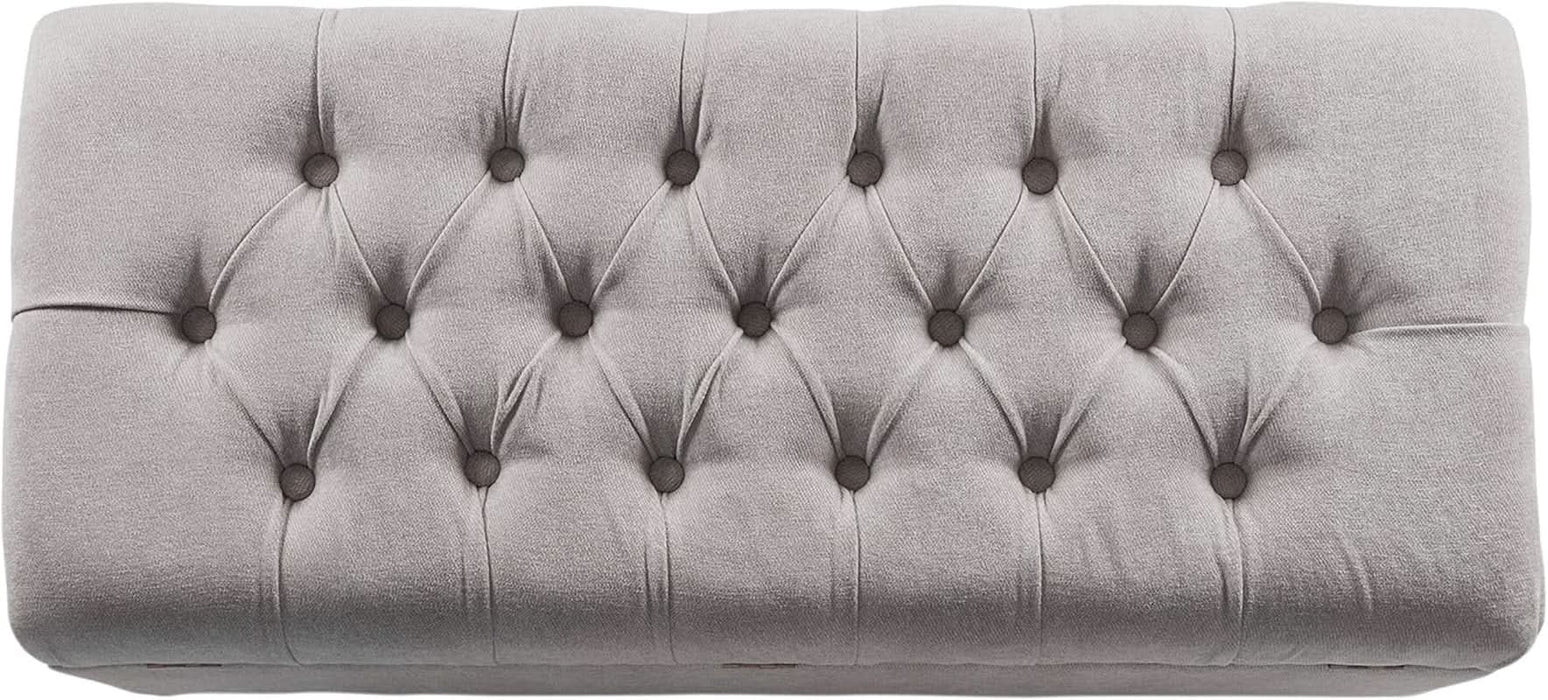 Home Decor | Tufted Ainsley Button Storage Ottoman Bench with Hinged Lid | Ottoman Bench with Storage for Living Room & Bedroom, Grey