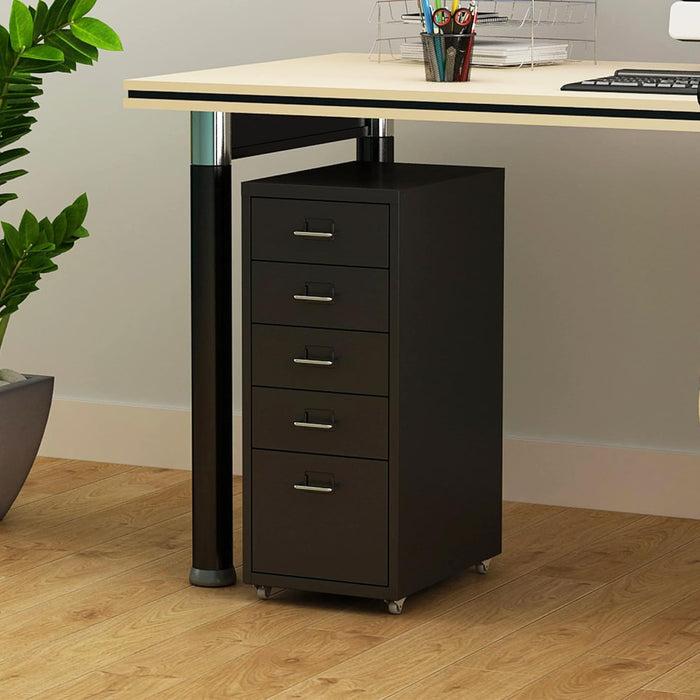 Black Mobile File Cabinet, 5 Drawers