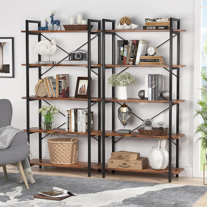 5 Tier Bookshelf, Industrial Etagere Bookcase with Heavy-Duty Metal Frame, Rustic Tall Book Shelf Unit for Living Room, Study, Home Office (1, Rustic)