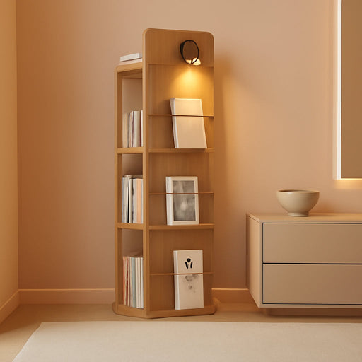Rotating Bookshelf Tower W/Light, 15.4''/Shelf for Living Room Oak | 15.4'' Tall/Shelf, 4 Tier Spinning Bookshelf, Space-Saving Storage Book Shelf for Living Room, Bedrooms, Office, Natural Oak