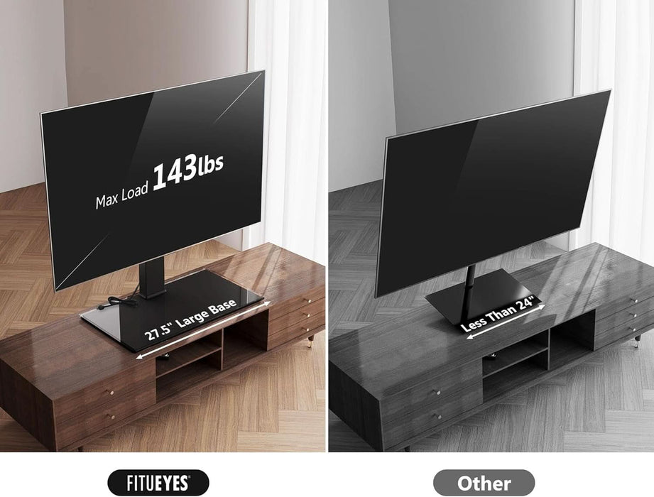 Universal TV Stand with Power Outlets for 50-85 Inch Tvs, Swivel&Height Adjustable Tall TV Stand for Bedroom Living Room, 27.5''Large Tempered Glass Base Holds up to 110 Lbs.
