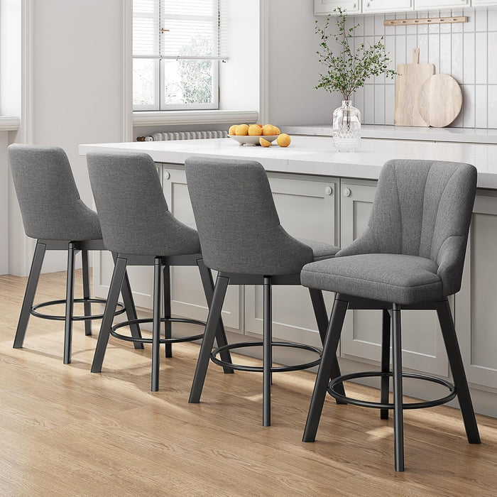 Swivel Bar Stools with Backs, 24" Counter Height Bar Stools Set of 2, Fabric Upholstered Counter Bar Stools with Solid Wood Legs for Kitchen Island, Home Bar, Dark Gray