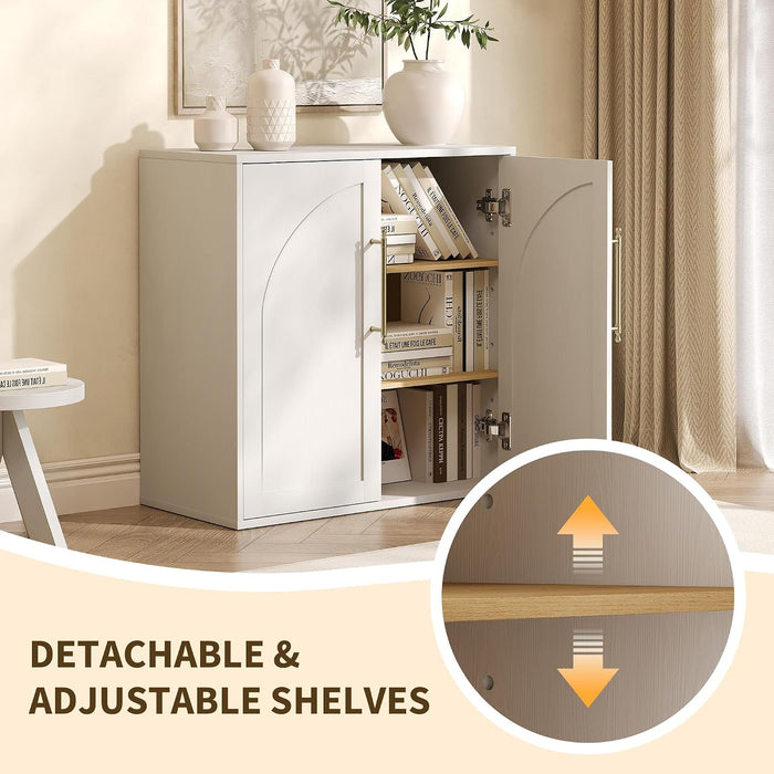 Arched Buffet Cabinet with 2 Adjustable Shelves, Small Modern Farmhouse Sideboard & Media Console Credenza, Also Storage Cabinet, Anti-Tip Kit – for Living Room, Kitchen, Coffee Bar, Bedroom