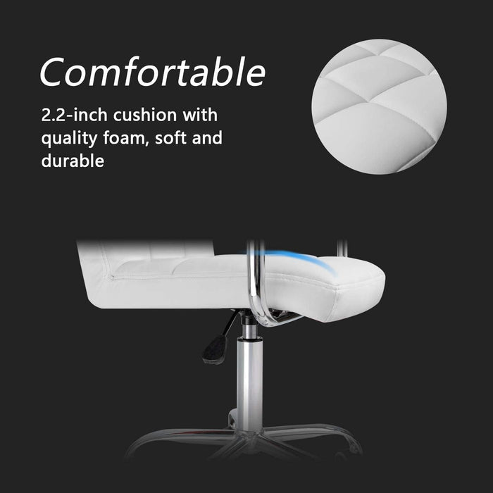 Desk Chair Modern Office Chair with Wheels PU Leather Mid-Back Rolling Chair for Office, Teen, and Bedroom Desks (White)