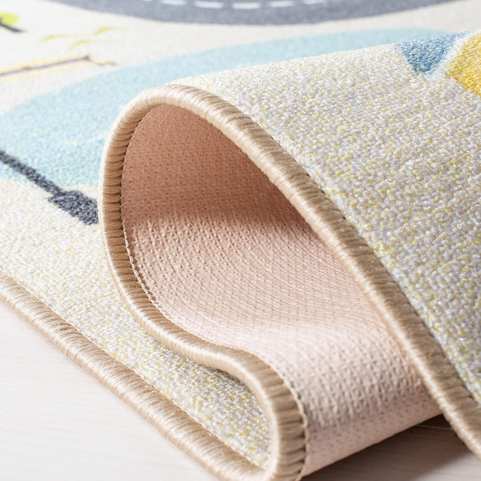 Premium Machine Washable BeigeGreen Kids Playroom Rug