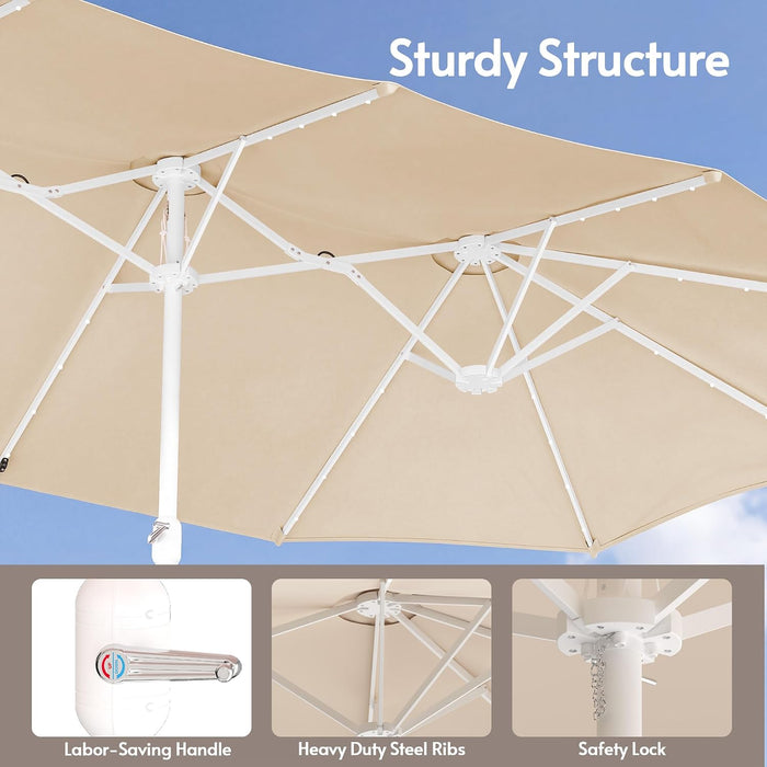 15Ft Large Rectangular Outdoor Umbrella with Base,Champagne