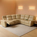 Power Breathing Leather Reclining Sofa Set,Power Recliner Sectional Couch with LED Light,Sectional Reclining Couch Set with USB Port/Storage for Living Room Home Office (Beige)