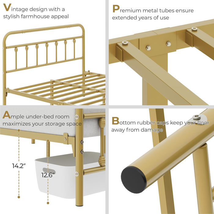 Full Metal Platform Bed Frame, Victorian Headboard & Footboard