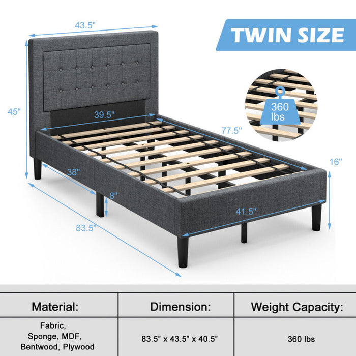 Twin Size Upholstered Bed Frame with Button Tufted Headboard