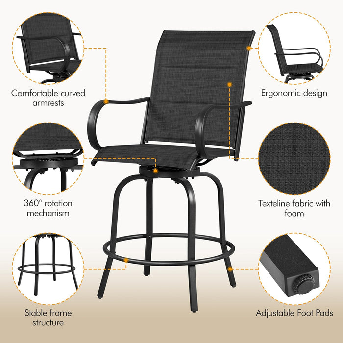 6 Piece Patio Swivel Bar Stools Texteline Chairs with High Back/Armrest/Footrest, All Weather Padded Seating Outdoor Furniture Height Outdoor Chairs for Outside, Lawn & Garden