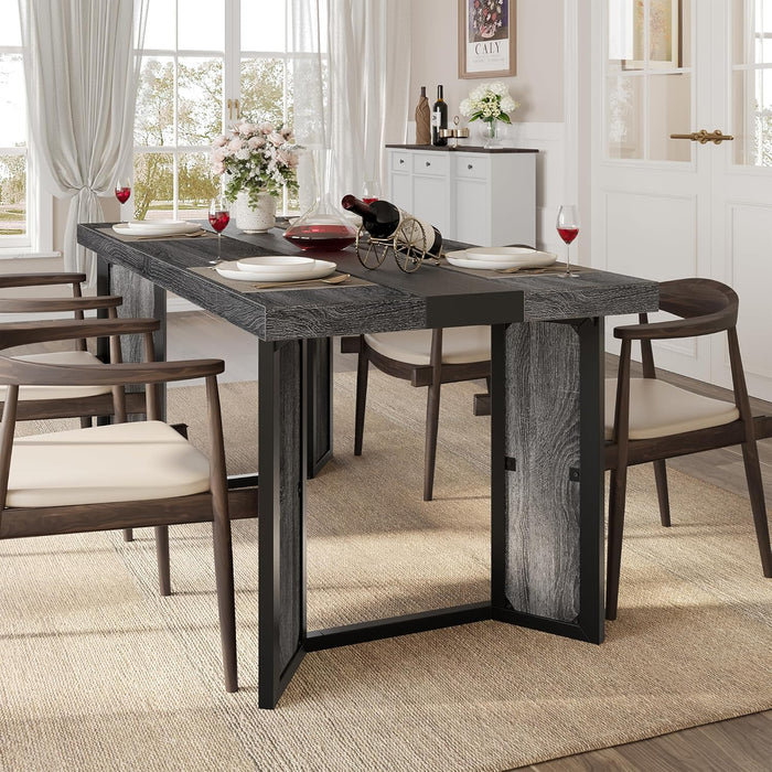 Industrial Dining Table for 6-8 People, 71" Large Long Wooden Kitchen Table with Sturdy Metal Frame & Brown Finish, Rustic Style Rectangular Dinner Table for Dining Room, Kitchen (Oak Gray)
