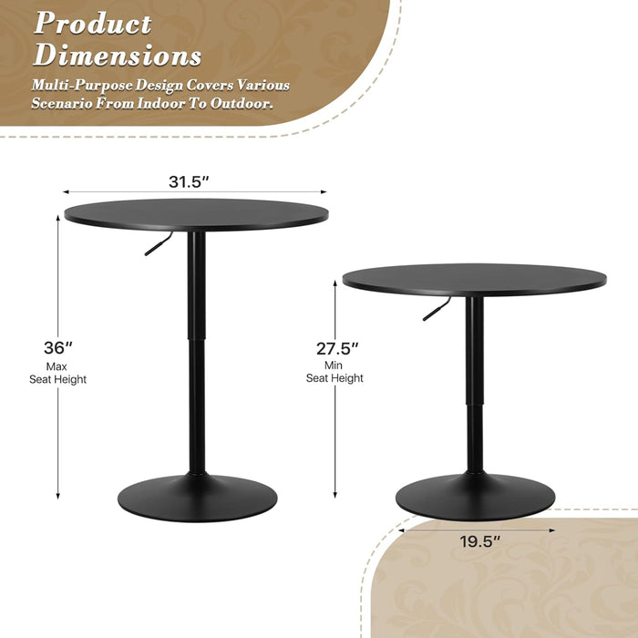 Height Adjustable Round Black Pub Tabletop Outdoor