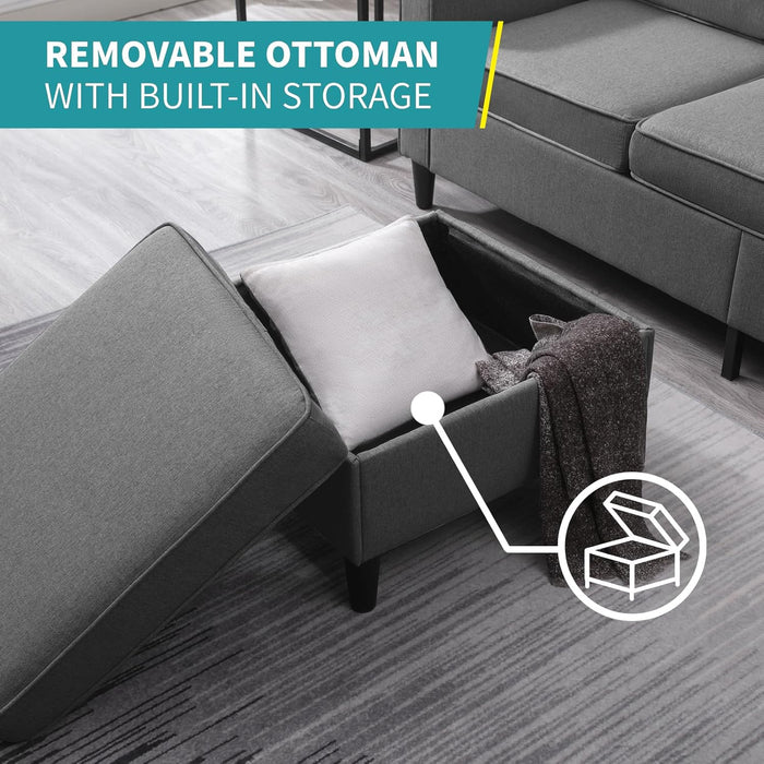 78" W Sectional Couches for Living Room, Linen L-Shaped Sofa with Storage Ottoman and Armchair, 3 Seater Sofa with Ottoman and Accent Chair Couch Furniture Set for Office/Apartment