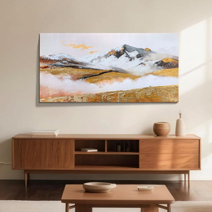 Textured Golden Mountain Wall Art 48"X24", Hand-Painted Heavy Impasto Textured Brushstrokes Wall Decor, Richly Layered Contemporary Artwork for Living Room Home Hallway Office Bedroom Decor