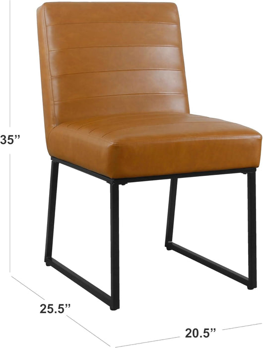 Channeled Metal Dining Chair Home Décor | Single Pack - Brown Faux Leather