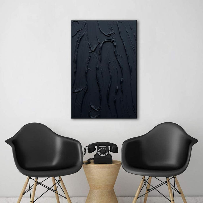 Hand Painted Pure Black Wall Art Minimalist Oil Painting 24X36 Inches Vertical Thick Textured Wall Art Home Office Decoration