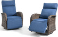 Zero Gravity Patio Swivel Recliner Chairs Set of 2 - Wicker Outdoor Lounge Chair with Adjustable Backrest & Footrest, All Weather Reclining Rocker Chairs with Thick Cushion for Pool Deck Blue