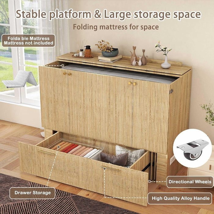 Full Size Murphy Bed Cabinet Natural OakWoodFinish