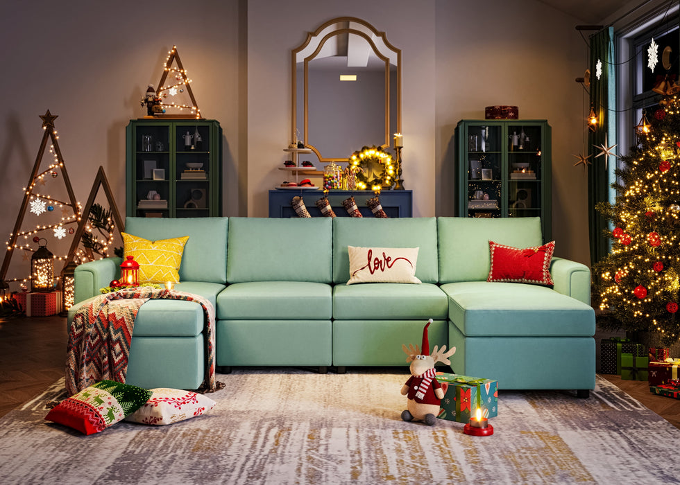 Modular Couches and Sofas Sectional with Storage, 6 Seat Sectional Sofa for Living Room, U Shaped Sectional Couch with Reversible Chaises, Teal