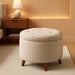 round Linen Ottoman with Storage, Tufted Upholstered Footstool for Living Room and Bedroom, 20" X 17", Linen Burlap Beige