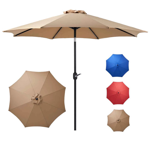 9-FT Outdoor Patio Umbrella with Push Button Tilt and Crank, Patio Table Market Umbrella with 8 Sturdy Ribs UV Protection Waterproof for Garden, Deck, Backyard, Pool, Khaki