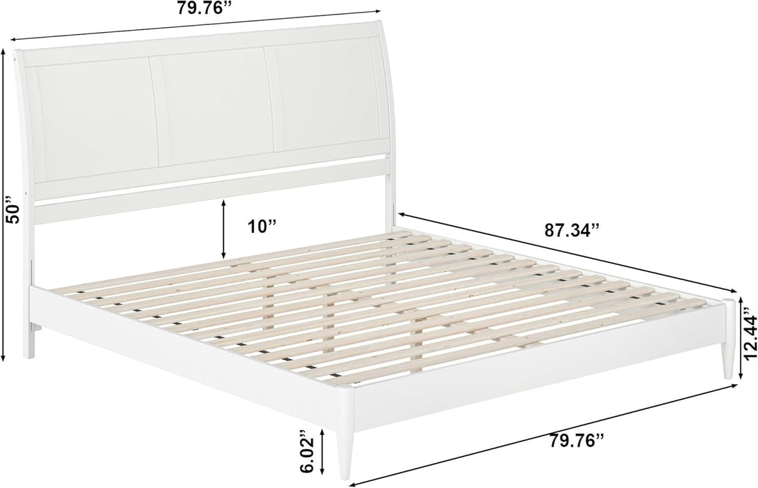 , Valencia King Solid Wood Low Profile Sleigh Platform Bed, White