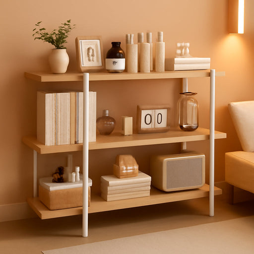 3-Tier Bookshelf with Guardrail, Industrial Open Bookcase, 6-Leg Design | Steel and MDF Construction, 20 Mm round Tubes, 15 Mm MDF Panels