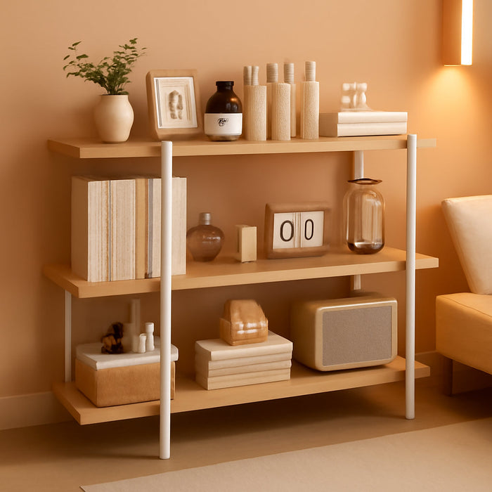 3-Tier Bookshelf with Guardrail, Industrial Open Bookcase, 6-Leg Design | Steel and MDF Construction, 20 Mm round Tubes, 15 Mm MDF Panels