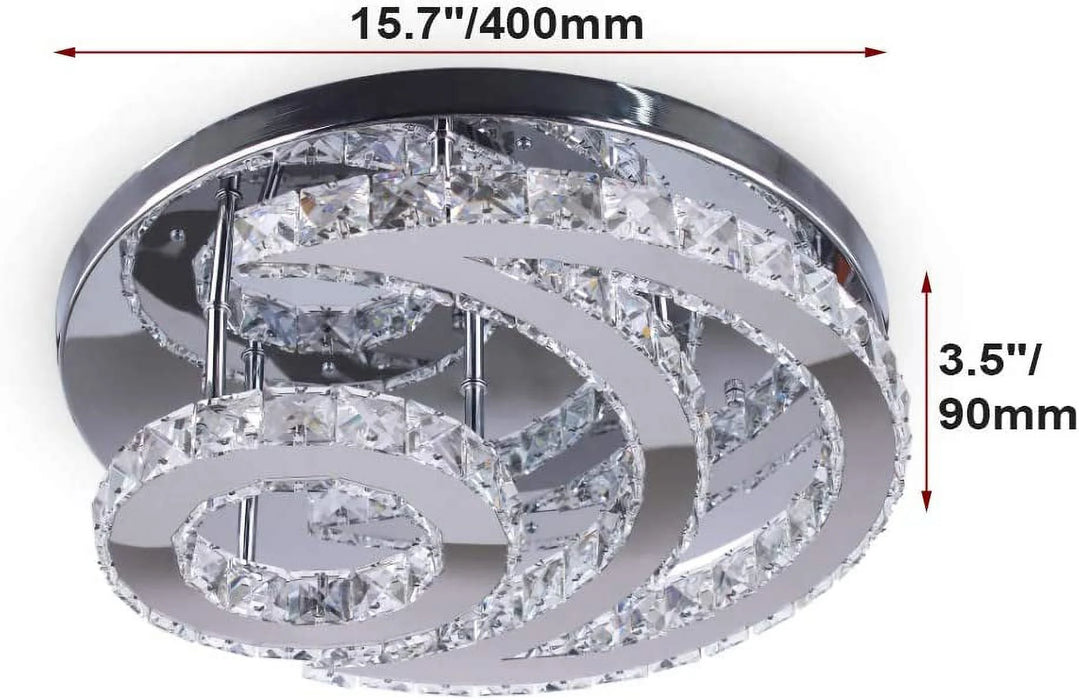 Modern Crystal Chandelier, 15.7 Inch LED Moon Crystal Ceiling Light Cool White Pendant Lighting Flush Mount Crystal Pendant Lamp Fixture for Dining Room Bathroom Bedroom Living Room