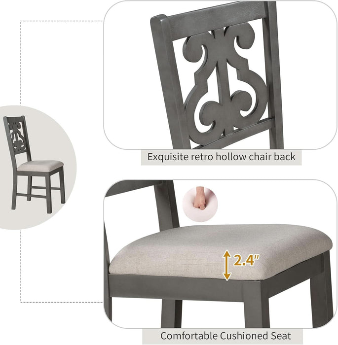 5 Piece round Dining Table Set 4 Retro Chairs with Special-Shaped Table Legs, Exquisitely Designed Hollow Chair Back for Dining Room, Gray