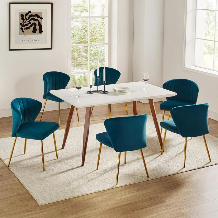 Dining Chairs Set of 2 Velvet Upholstered Kitchen & Dining Room Chairs with Metal Legs Vanity Chair Armless Side Chairs for Living Room Bedroom Restaurant, Channel Curved Backrest, Teal