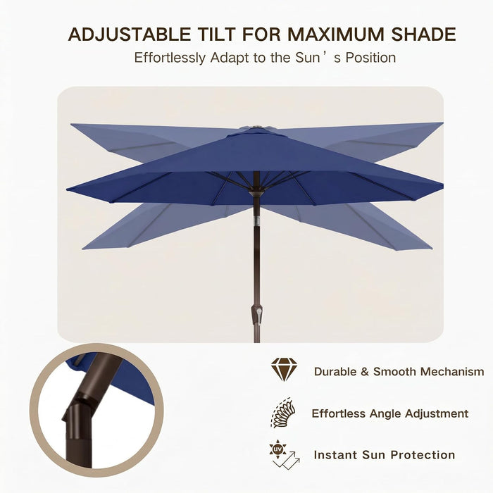 10FT Outdoor Patio Umbrella, round Market Table Umbrella with Push‑Button Tilt and Crank Lift, 8 Sturdy Metal Ribs, UV50+ Protection Canopy for Backyard, Lawn, Deck, Poolside, Garden (Navy Blue)