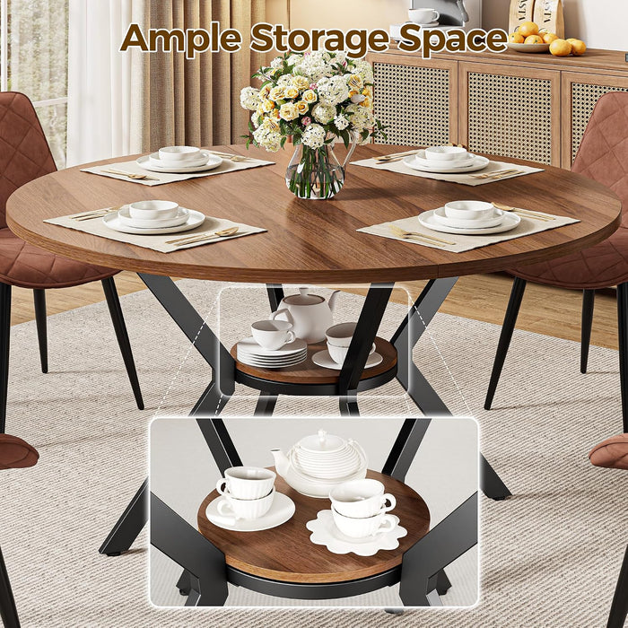 round Dining Table for 4, 43" Farmhouse Kitchen Table with Storage