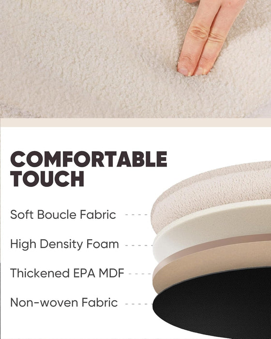 Storage Ottoman round Boucle Ottomans with Tray, Set of 2 Teddy Foot Rest Ottoman Cube with Storage for Living Room , Apricot 15"X15"X16.9"