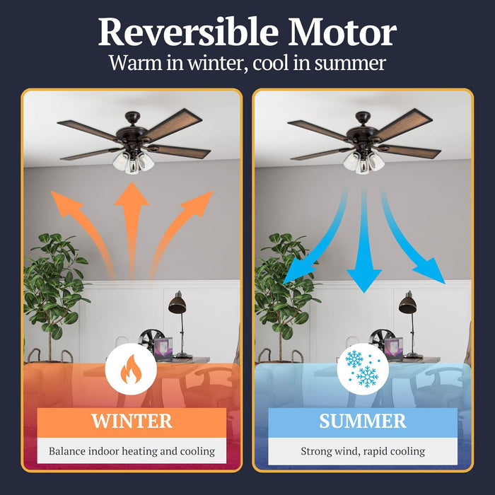 Glenmont, 52 Inch Farmhouse LED Ceiling Fan with Light, Pull Chain, Three Mounting Options, Dual Finish Blades, Reversible Motor - 40278-01 (Oil-Rubbed Bronze)