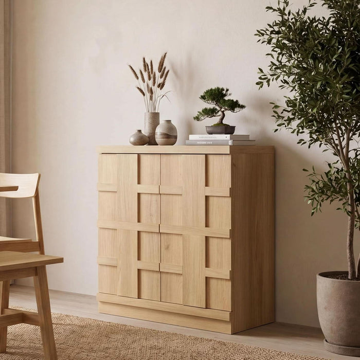 Sideboard Buffet Cabinet with Storage, 31.3”W,Light Oak