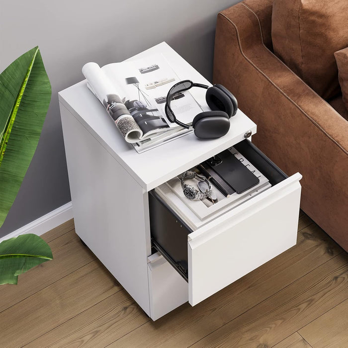 2 Drawer File Cabinet with Lock, Home Office Filing Cabinets on Wheels, under Desk 2 Drawers Storage for Legal/Letter/A4 Files,Fully Assembled