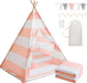 Teepee Tent for Kids with Padded Mat, Lights, and Carry Bag, Washable Playhouse for Indoor Use, Ideal Play Tent for Girls and Boys, Stripe Pink