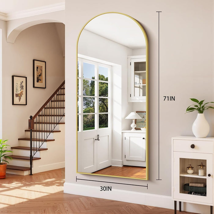 71"X30" Arched Full Length Mirror, Large Floor Mirror with Aluminum Alloy Frame Standing Hanging or Leaning Wall-Mounted Mirror, Vanity Mirror for Living Room and Bedroom,Gold