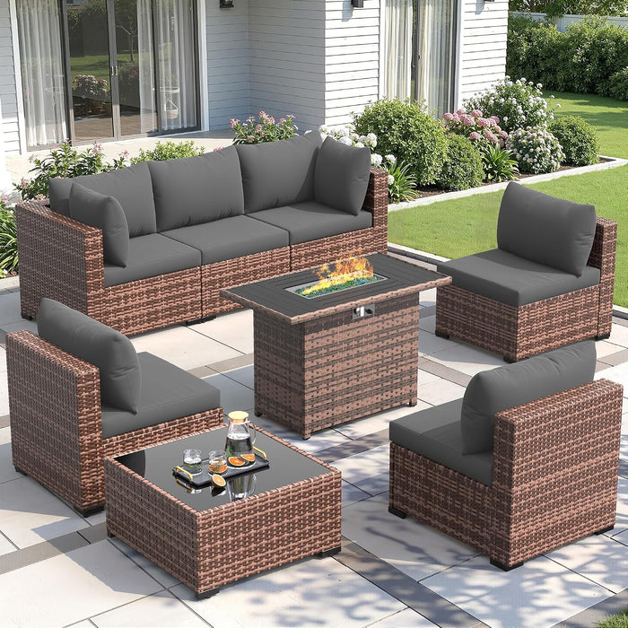 Patio Furniture Set with Fire Pit Table 8 Pcs Modular Dark Grey
